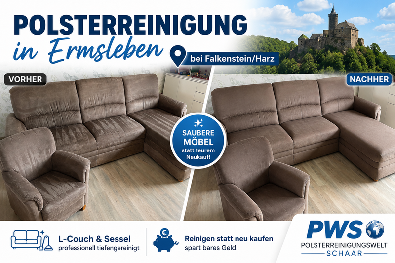 Polsterreinigung in Ermsleben – L-Couch und Sessel professionell gereinigt