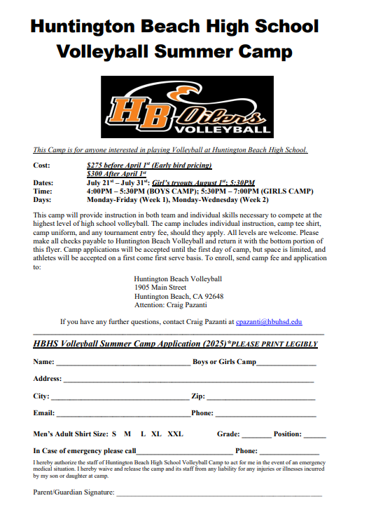HBHS Volleyball Summer Camp