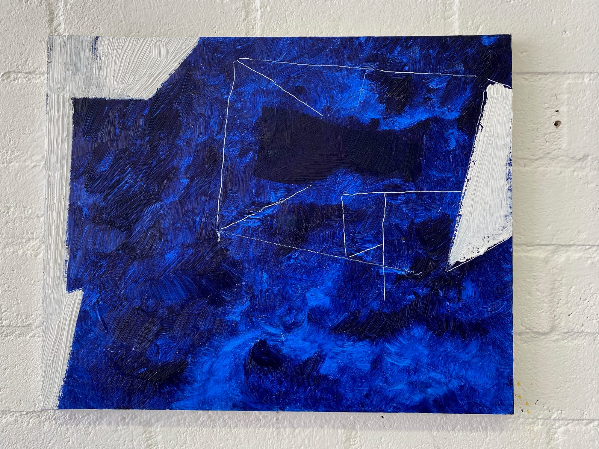 On the Border - Not A Safe House 2024  olieverf/canvas 40x 50x 3 cm