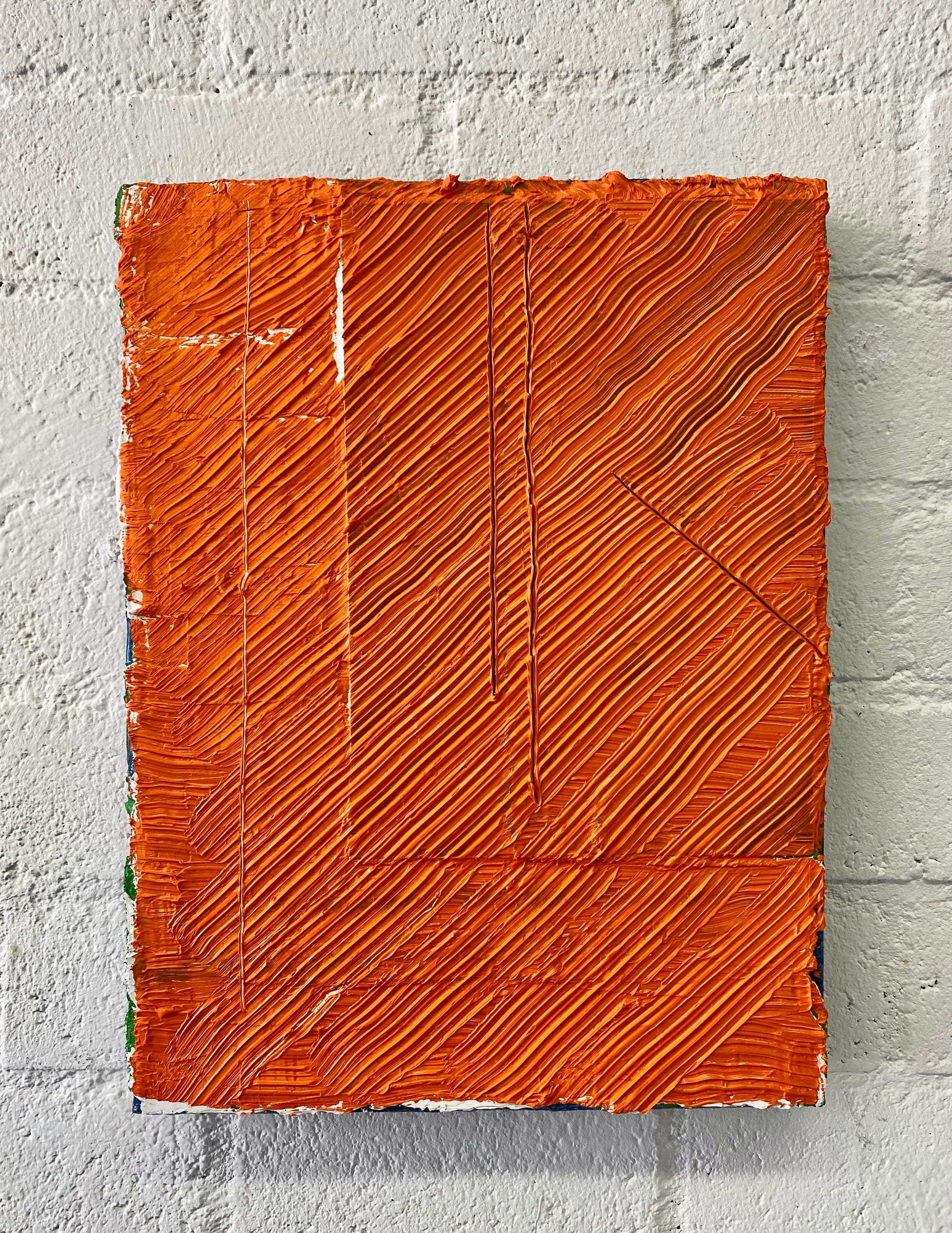 On The Border (Orange) 2024  olieverf/loodpaneel 30x40x4 cm