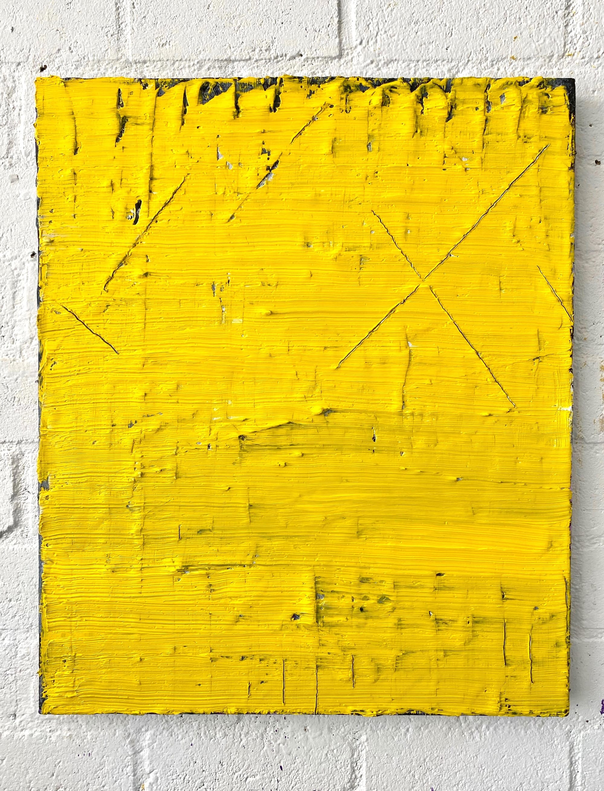 Yellow Cross Lines 2023  50x50x3 cm  olieverf/ loodpaneel