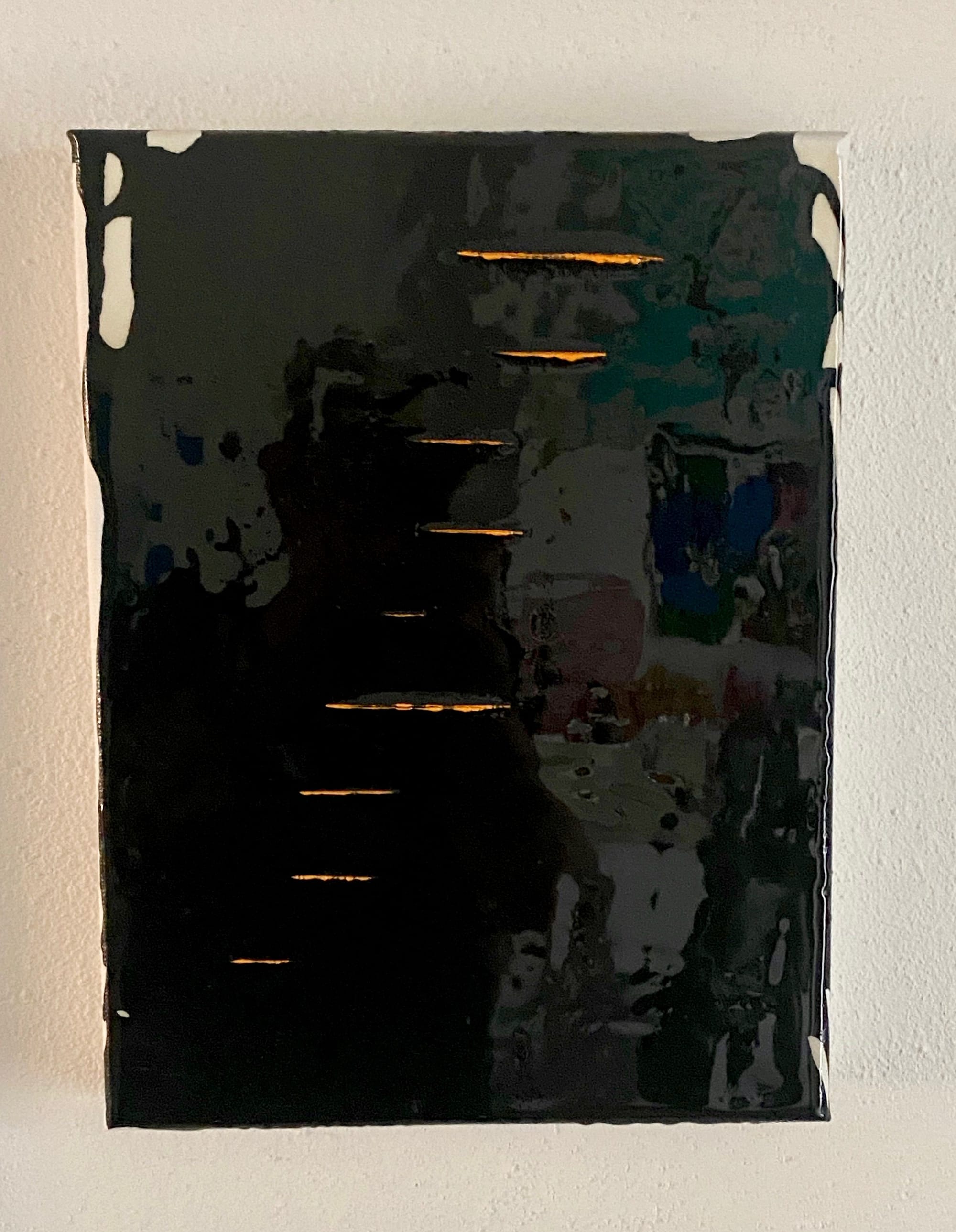 Raster - Black - Yellow/Orange 2022  30x40x3 cm  Mixed media