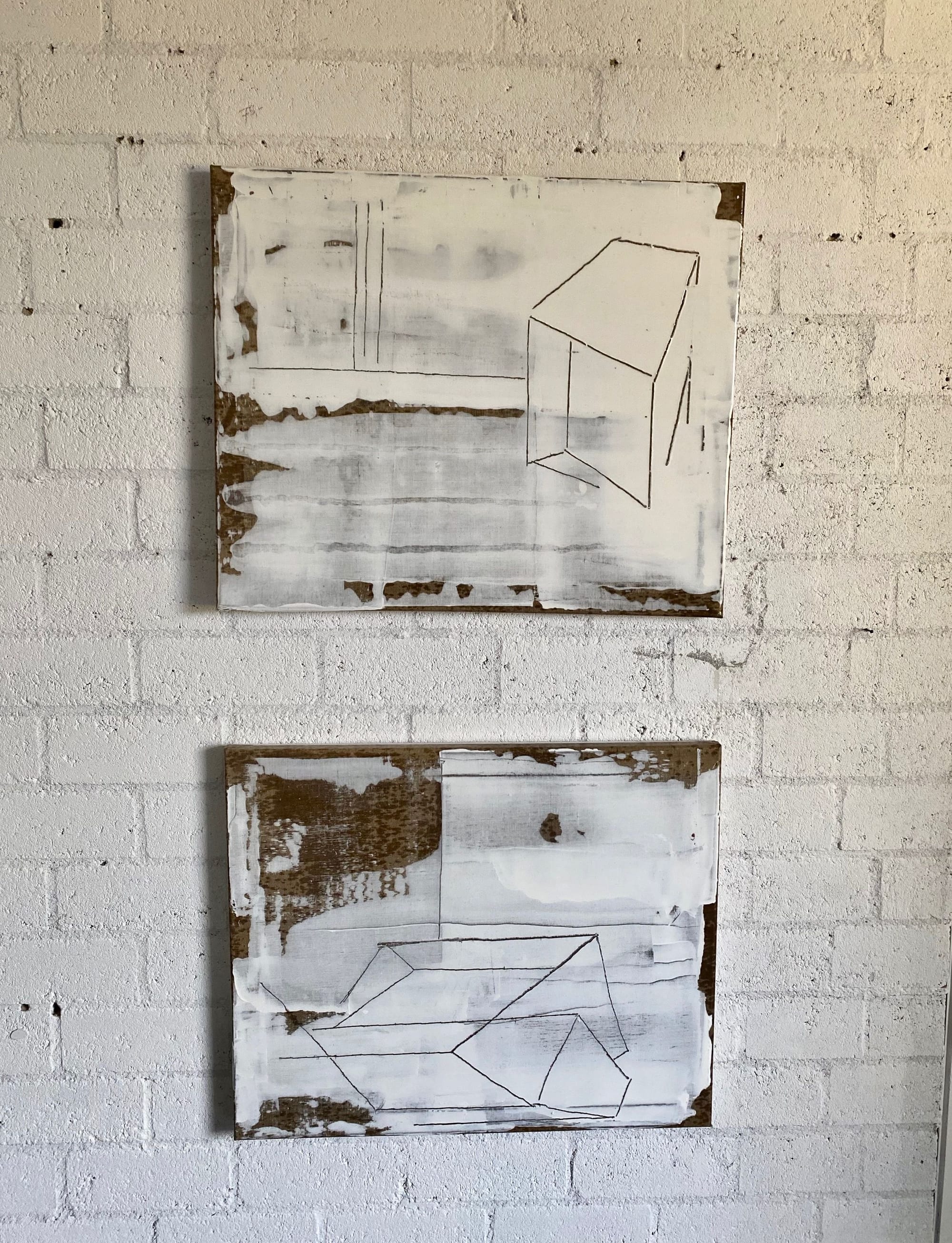 "Apparently A House" On the Border 2026- Tweeluik  mixed media op linnen elk 50x60x3cm