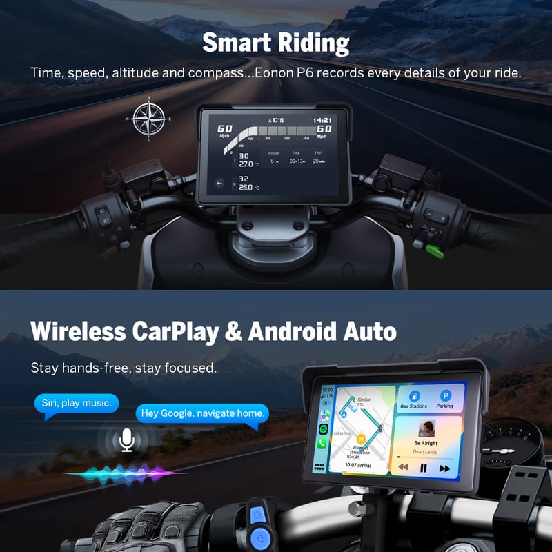 Eonon 7" Motorcycle CarPlay DVR 4K + 1K