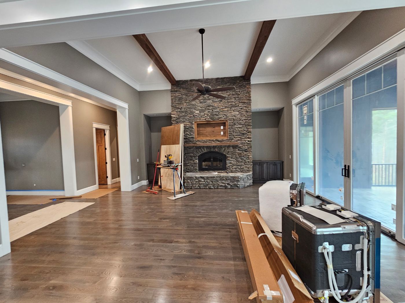 Great room recessed and fan lighting wired by Stickler’s Electrical Service, electrician serving Gamewell, NC