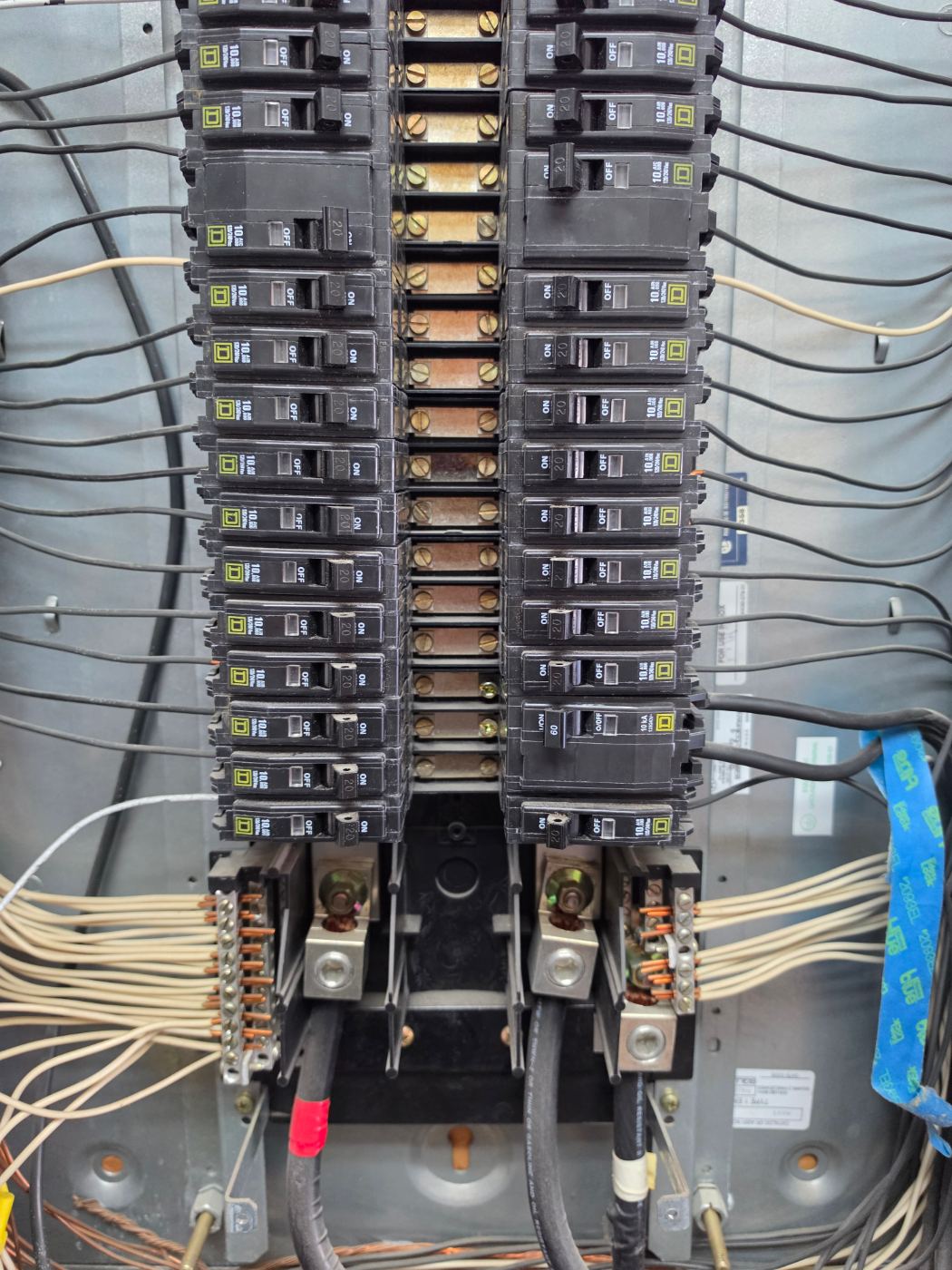 Clean, neatly wired breaker panel installed by Stickler’s Electrical Service, electrician serving Bethlehem, NC