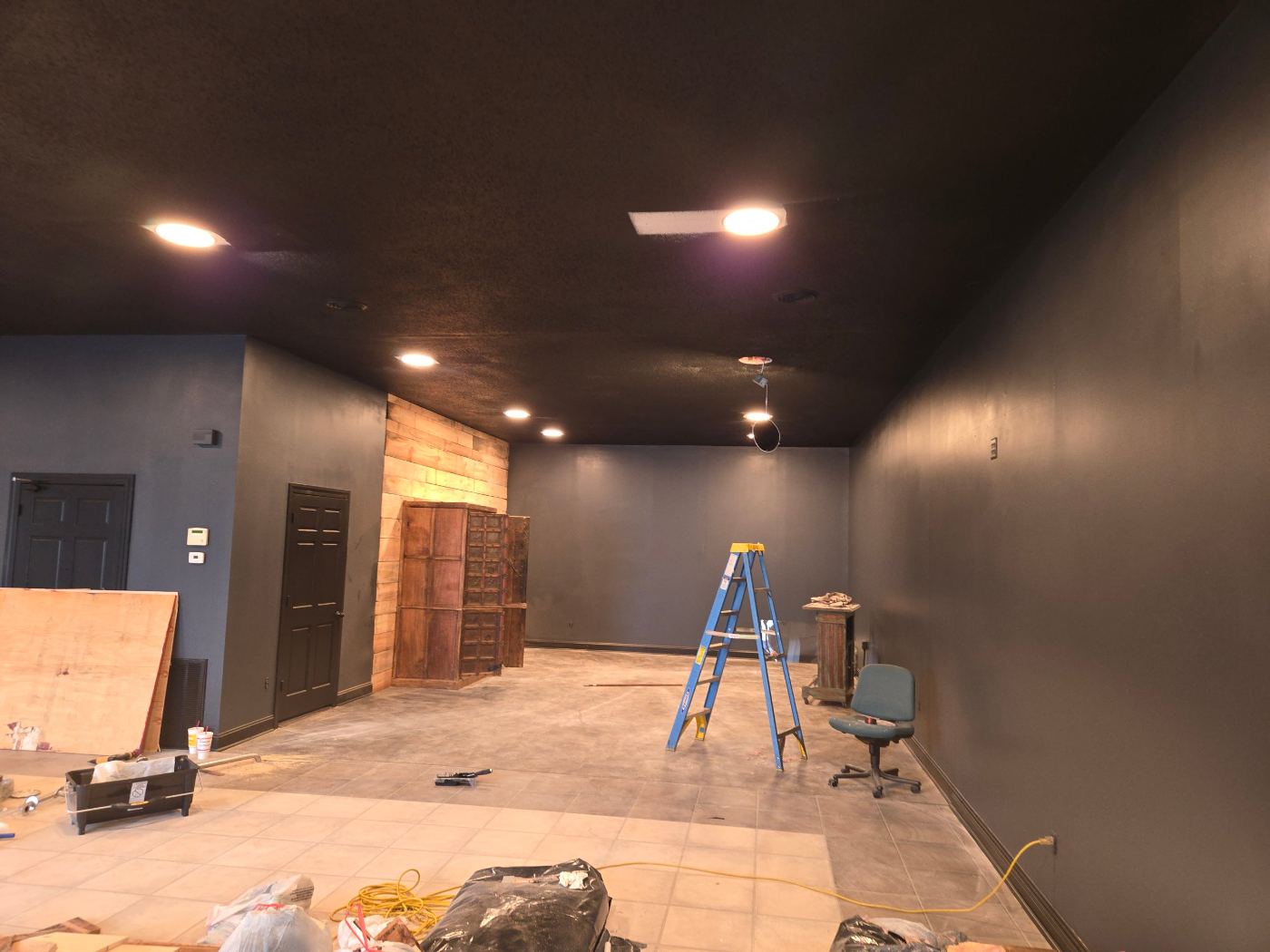Recessed 8-inch wafer lighting in a commercial space in Hudson, NC after a lighting upgrade