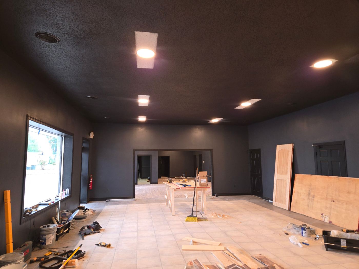 New 8-inch wafer lights installed in a commercial space for a local meadery in Hudson, NC