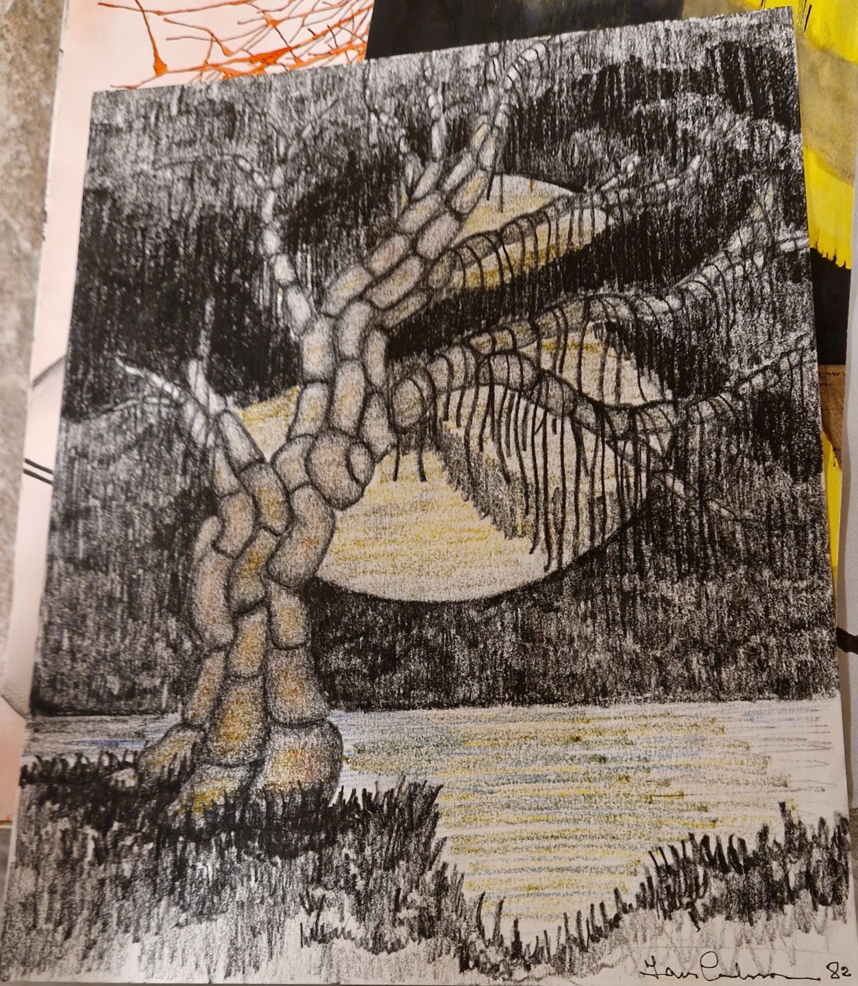 Grått fult träd, krita, 1982.