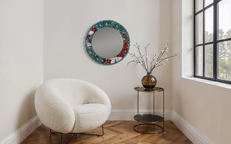 A Nod to Home (photos of finished work rendered in AI rooms)