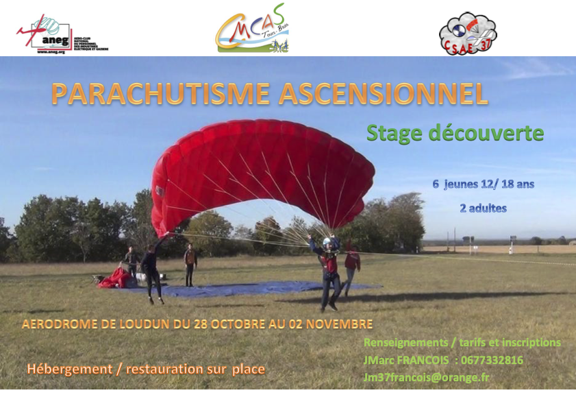 Stage Découverte Parachutisme Ascensionnel du 28 Octobre au 2 Novembre