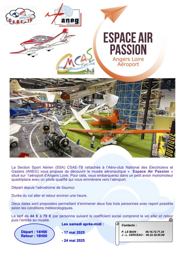 Visite du musée Espace Air Passion (Angers) - 17 et 24 Mai 2025