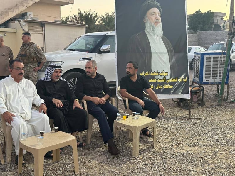 معاون مسؤول مكتب شؤون الدولة المركزي الأستاذ فرات التميمي وقائد عمليات ديالى يزوران موكب شهيد المحراب في منطقة سد حمرين بقضاء بلدروز.