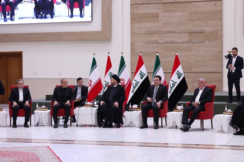 استقبال سماحة السيد عمار الحكيم فخامة رئيس الجمهورية الإسلامية الإيرانية الدكتور مسعود بزشكيان والوفد المرافق له، بحضور دولة رئيس الوزراء الأستاذ محمد شياع السوداني وعدد من قادة الاطار التنسيقي