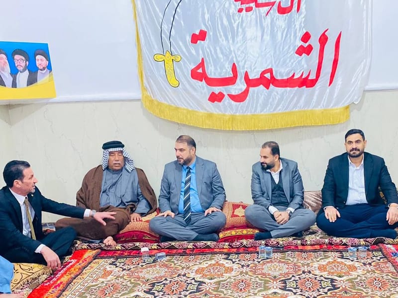 جانب من زيارة نائب الأمين التنفيذي الأستاذ بشير الدراجي و مسؤول تنظيمات الجنوب السيد قصي الموسوي والمساعد التنظيمي في واسط السيد حسين جواد بهية لجناب الشيخ [ابو فيصل الگريني] في مدينة الزبيدية.