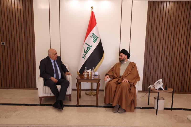 التقي سماحة السيد عمار الحكيم  أمين سر اللجنة المركزية لحركة فتح ورئيس المجلس الأعلى للشباب والرياضة الفلسطيني الأستاذ جبريل الرجوب