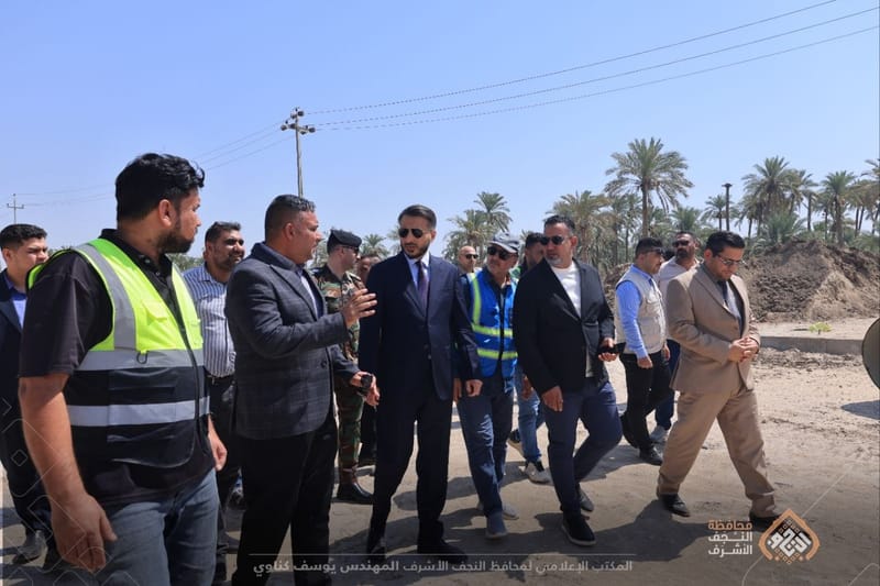 محافظ النجف الأشرف يتفقد مشروع تأهيل مدخل ناحية الحيرة