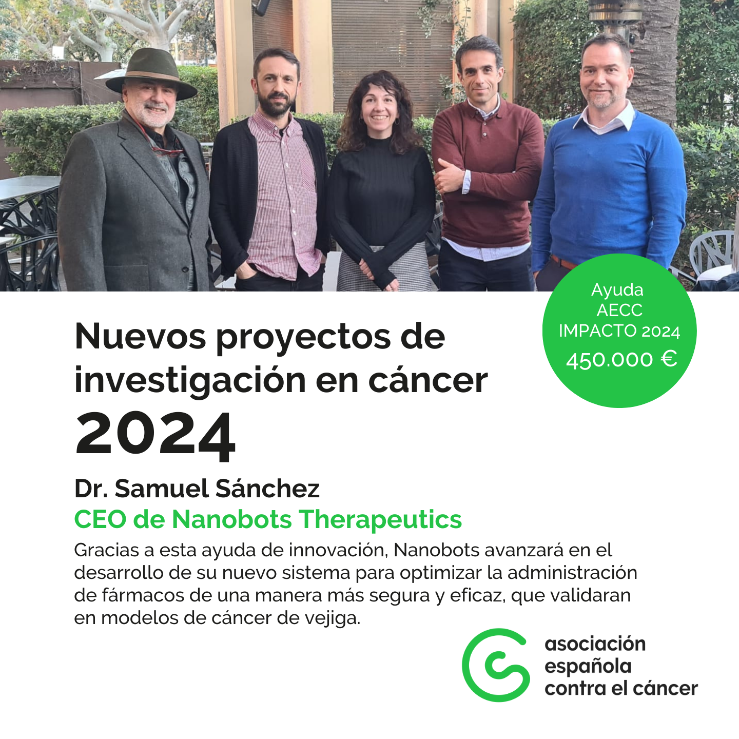 Nanobots Therapeutics recibe la ayuda AECC IMPACTO en un evento clave para la investigación oncológica