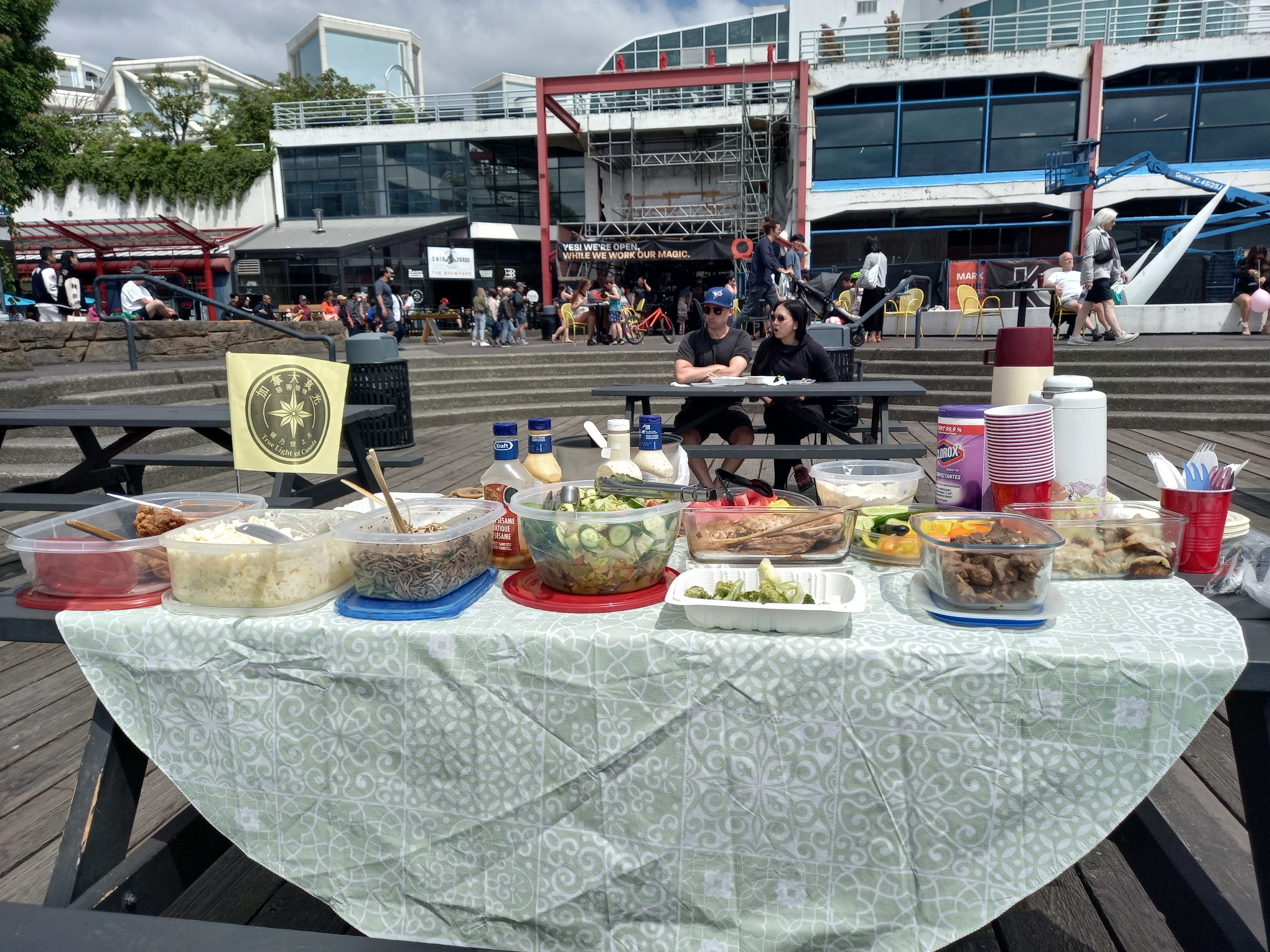 Our delicious lunch prepared by Sarah.  A passerby could not resist it and paid $10 to taste a few items. 