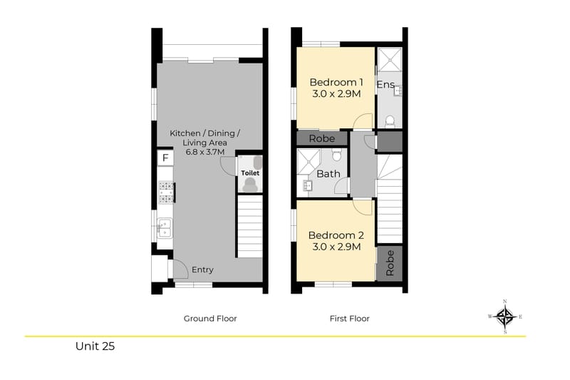 Corner End Unit 2 Bed, 2 Bath Private Outdoor Living 1 Carpark