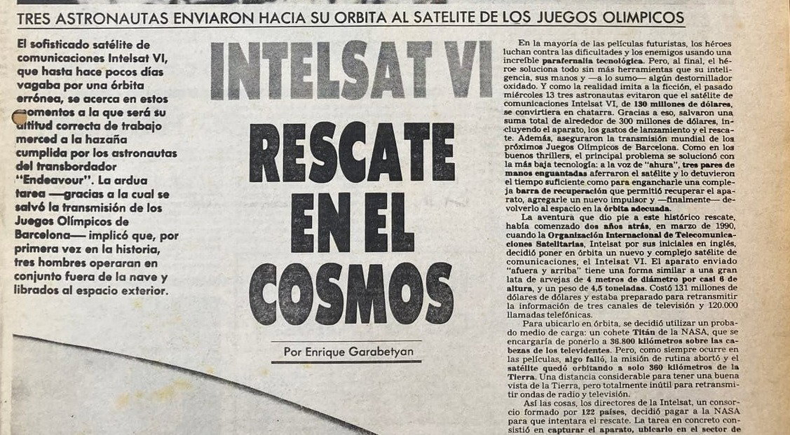 Satélite Intelsat VI | Clarín 19/5/1992