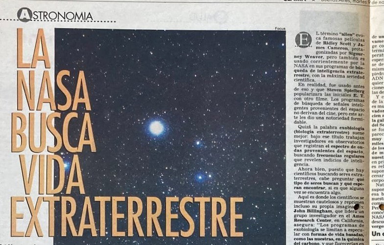 Astrobiología | Clarín 9/11/1993