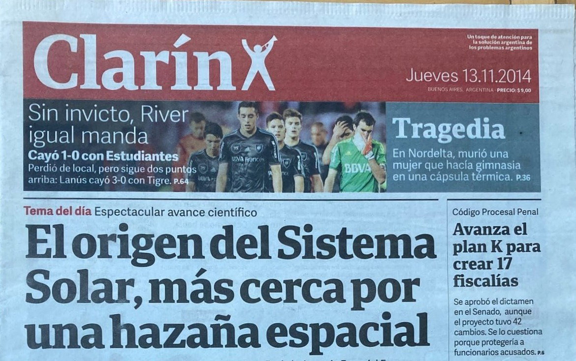 Sonda Rosetta | Clarín 13/11/2014