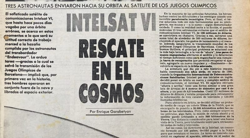 Satélite Intelsat VI | Clarín 19/5/1992