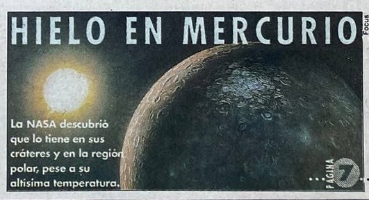 Hielo en Mercurio | Clarín 16/11/1993
