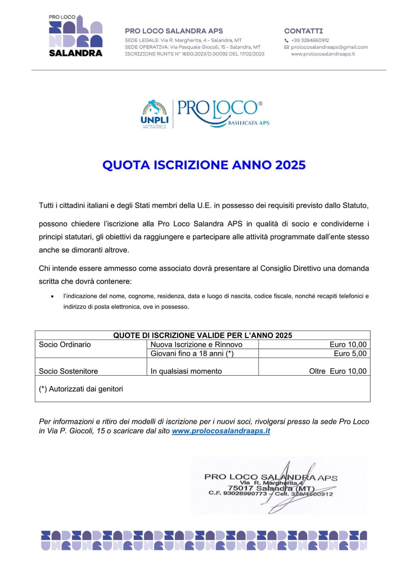 Modello Tesseramento e Quota Iscrizione 2025 