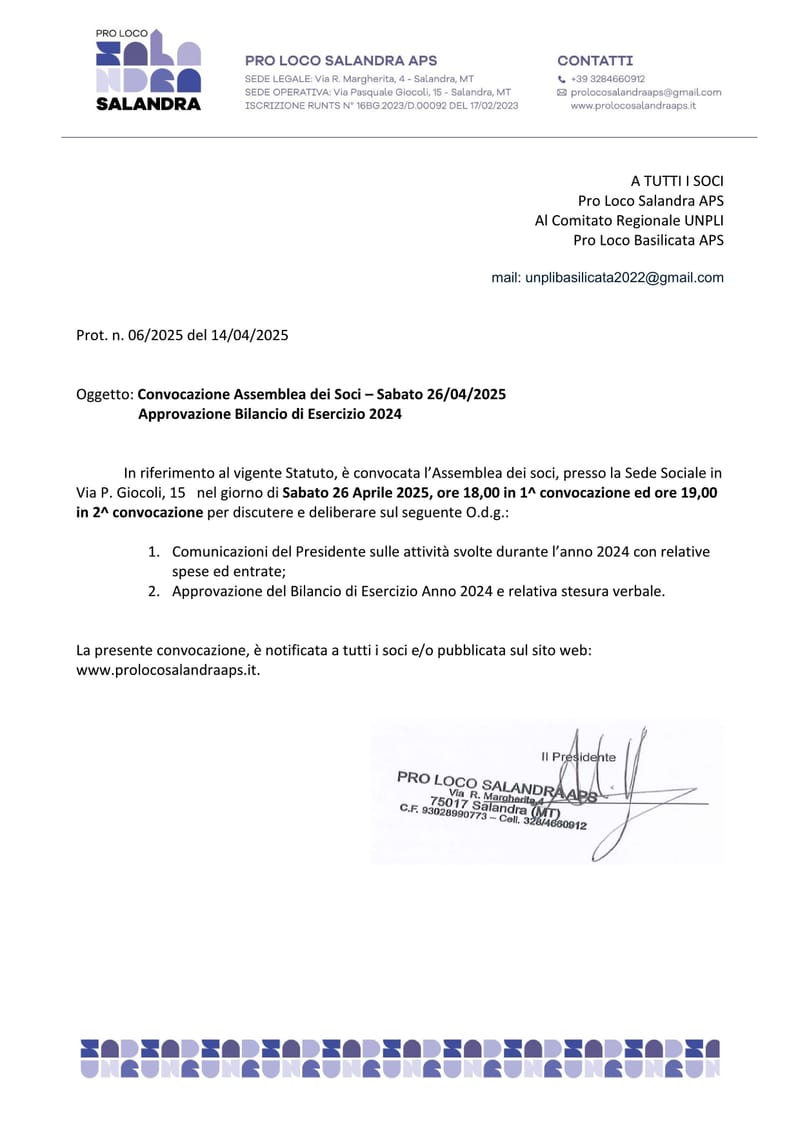 CONVOCAZIONI ASSEMBLEA / DIRETTIVO 2025