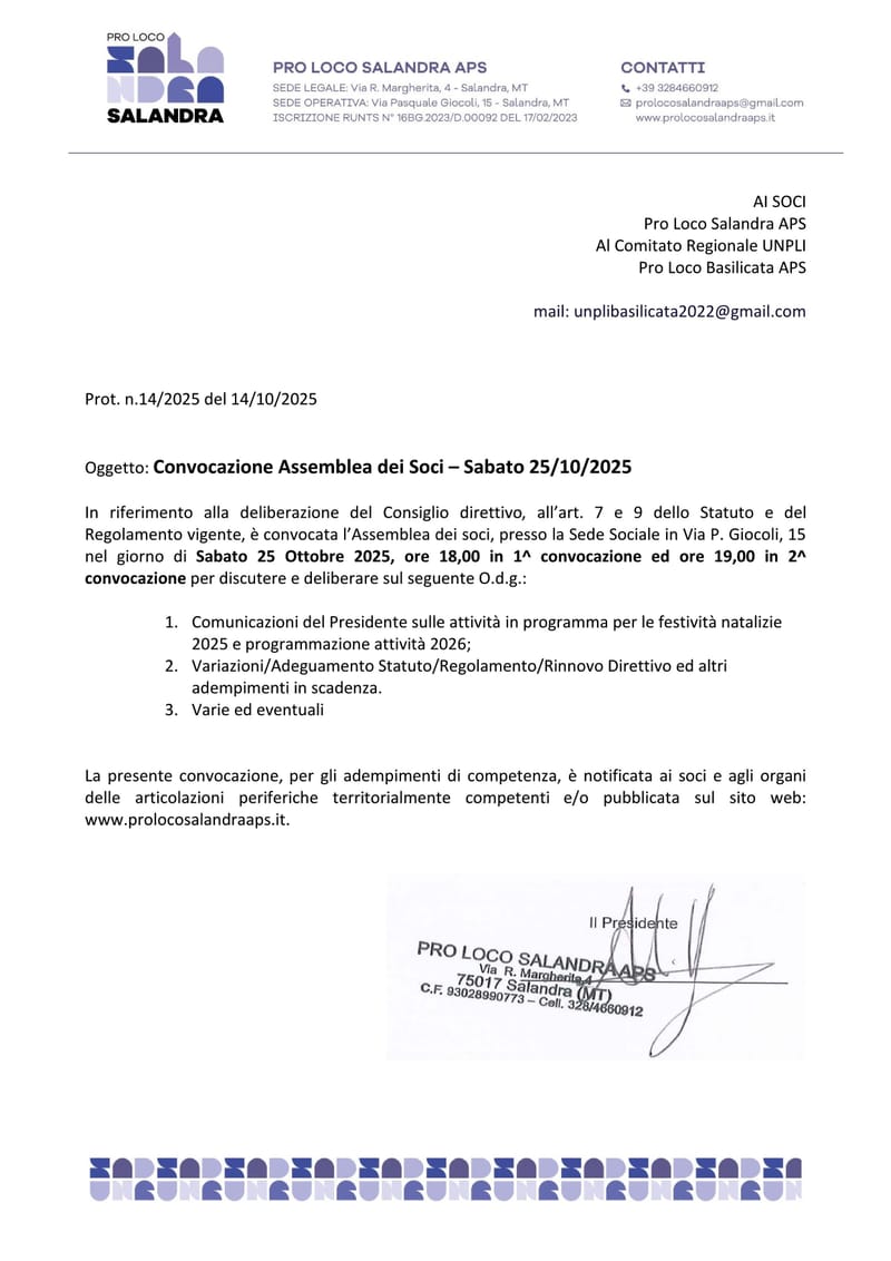 CONVOCAZIONI ASSEMBLEA / DIRETTIVO 2025