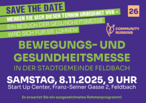 Community Nursing – Gesundheitsmesse, Sa., 8. November 2025, Start Up Center, Feldbach, 9-18 Uhr