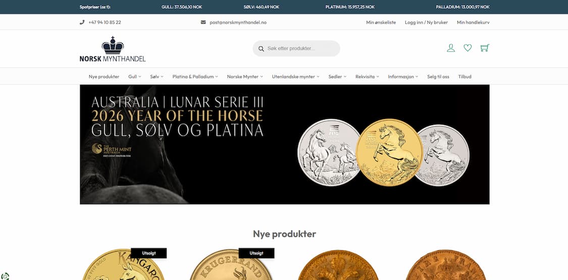 Norsk mynthandel for sølv og gull forside