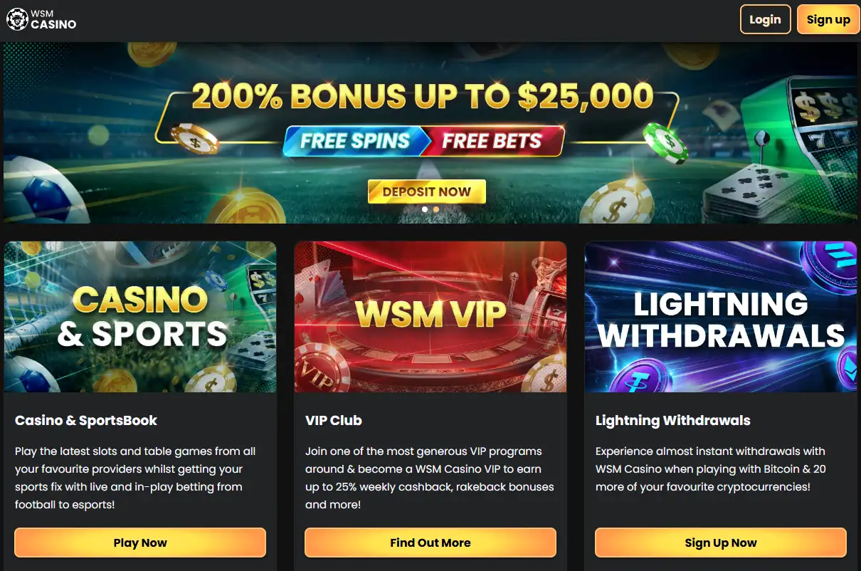 Viser bonuser og tilbud på WSM Casino