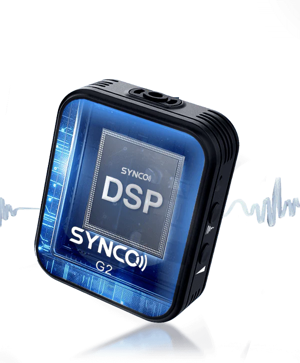 SYNCO G2(A2) dual wireless lav microphone for YouTubers adopts DSP chip to achieve instant processing.