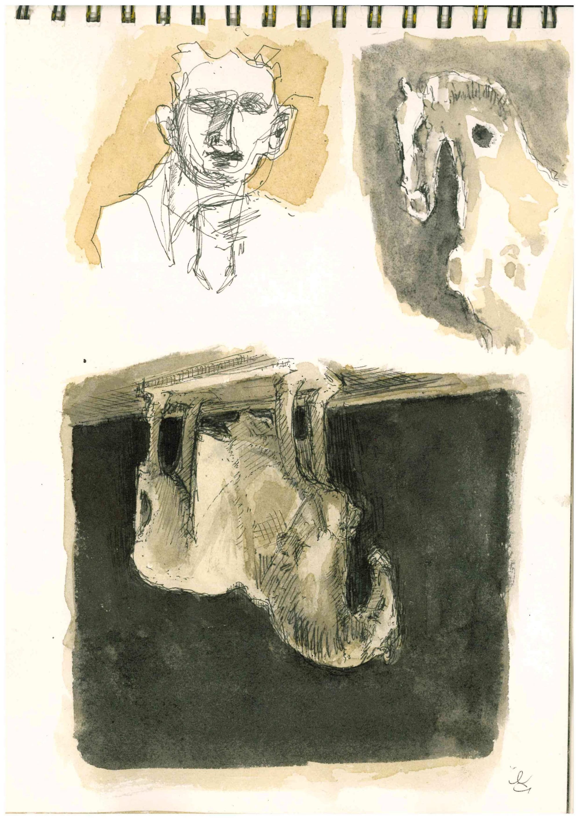Sketchbook page, cavalo e caras