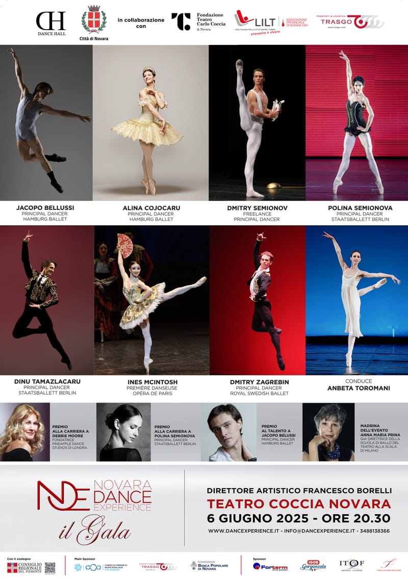 Ritorna a Novara il 6 Giugno prossimo, alle ore 20,30, il Gran Galà della Danza. Novara Dance Experience con nomi di straordinaria qualità.