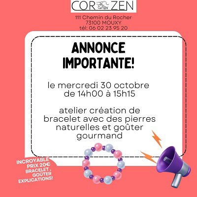 Atelier création de bracelet en pierres naturelles et goûter gourmand
