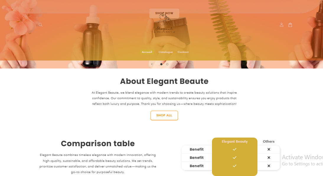 Elegant Beaute Shopify Store Design Project