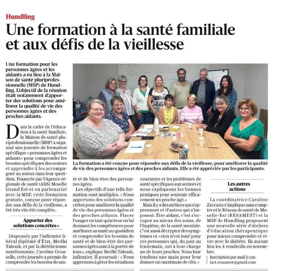 Éducation à la santé familiale – Spécial PERSONNES AGÉES ET AIDANTS