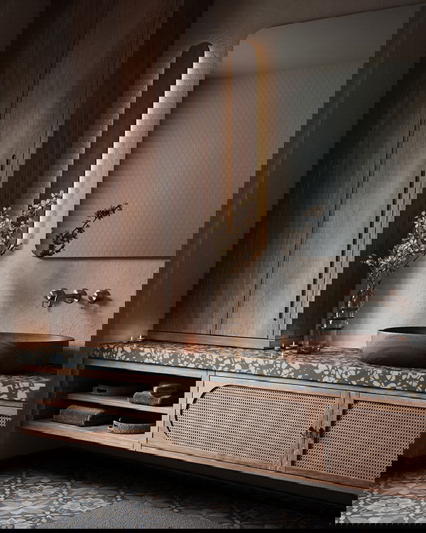 Japandi + Modern Organic Bathroom 