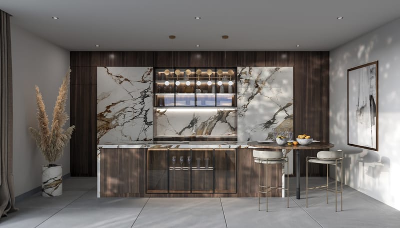 Exterior and interior of the villa