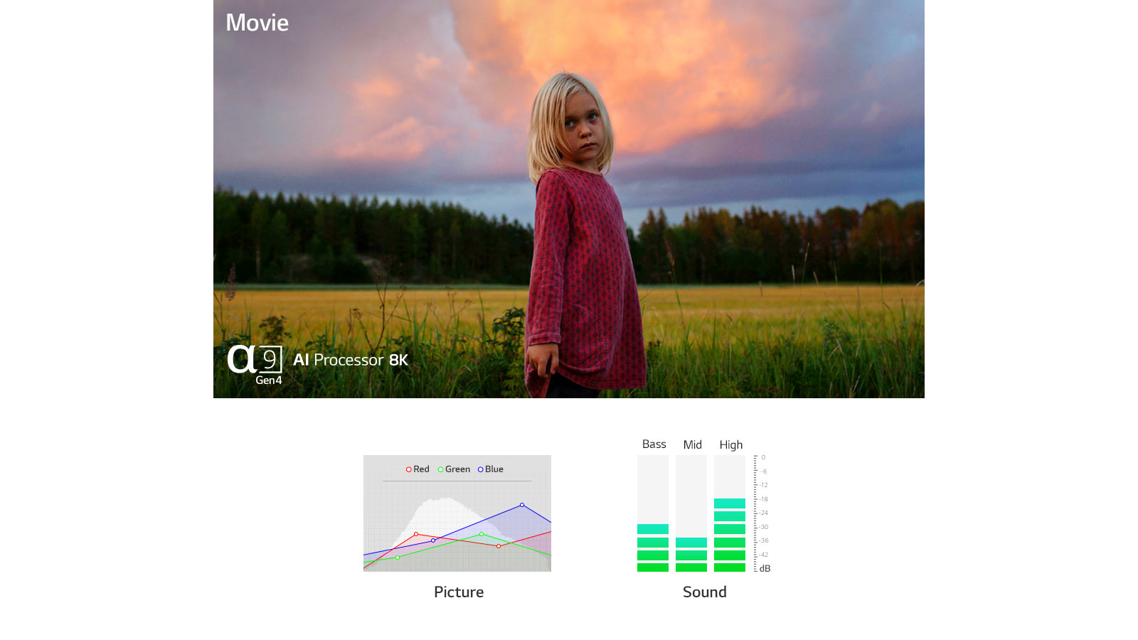 Deux scènes automatiquement optimisées à la fois au niveau du son et de l’image par le processeur Gen4 IA α9 de quatrième génération (lire la vidéo)