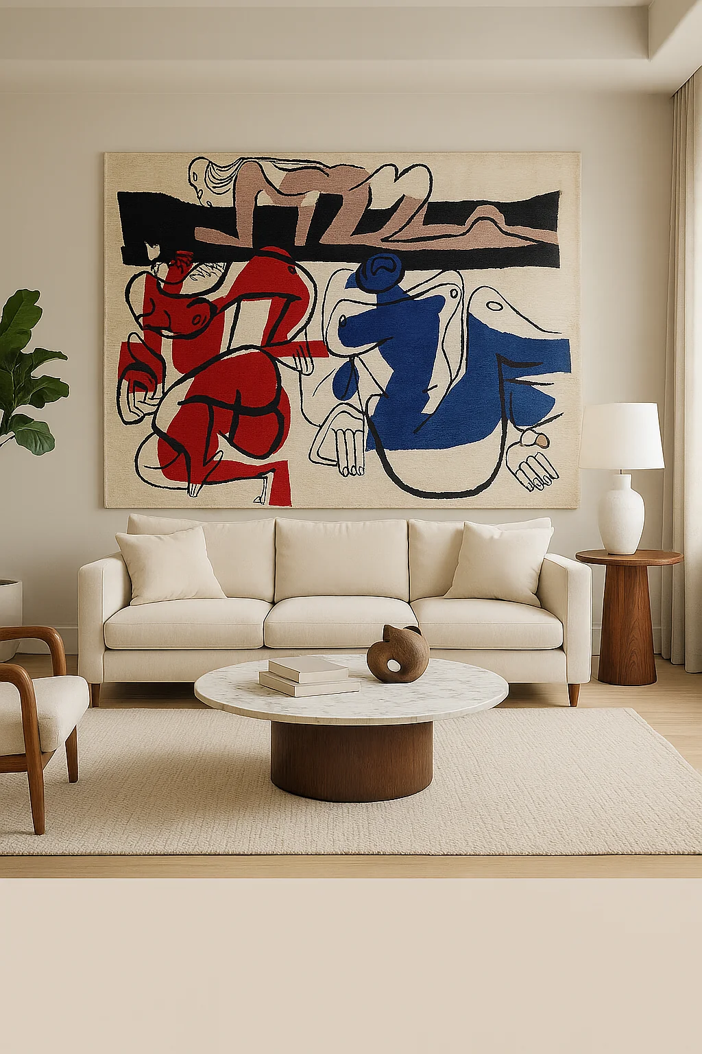 Tapis mural inspiré de Le Corbusier en laine et coton, 200 x 300 cm, design moderniste du XXe siècle