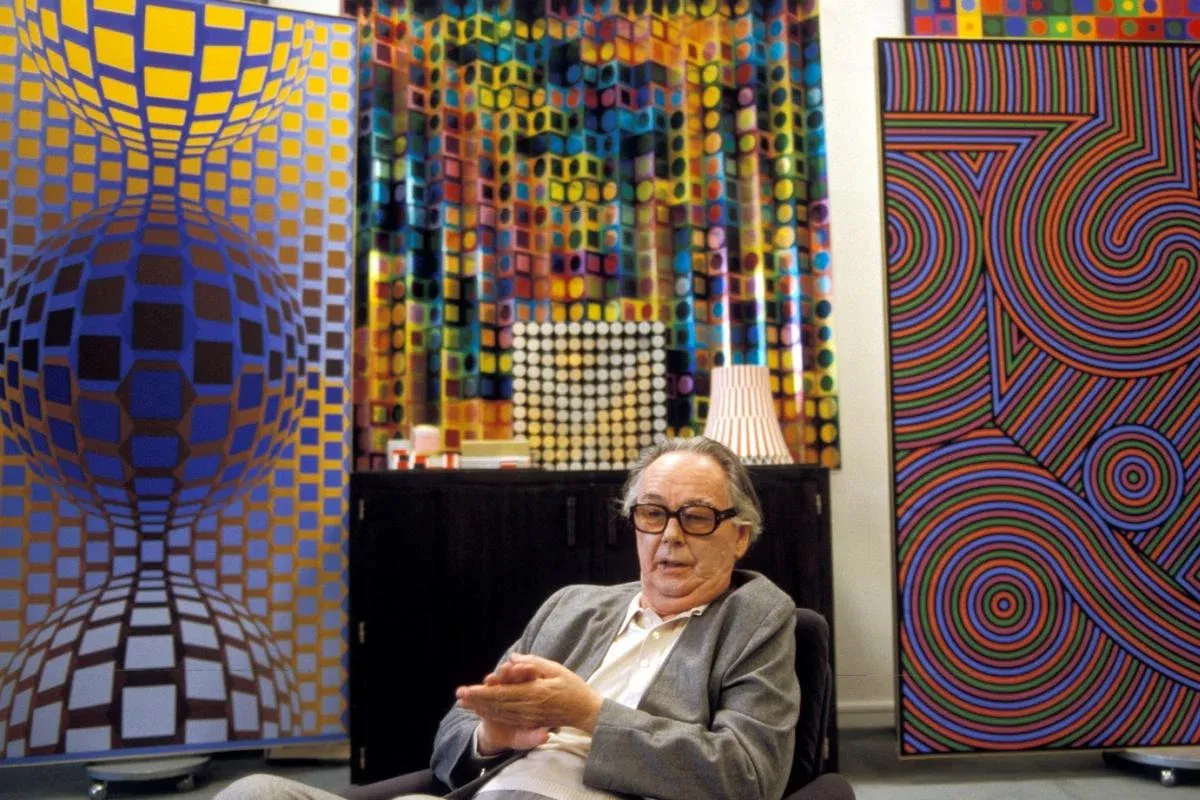 Tapisserie d’après Victor Vasarely Carré 1959 tissée à la main en laine sur coton dimensions 247 x 247 cm