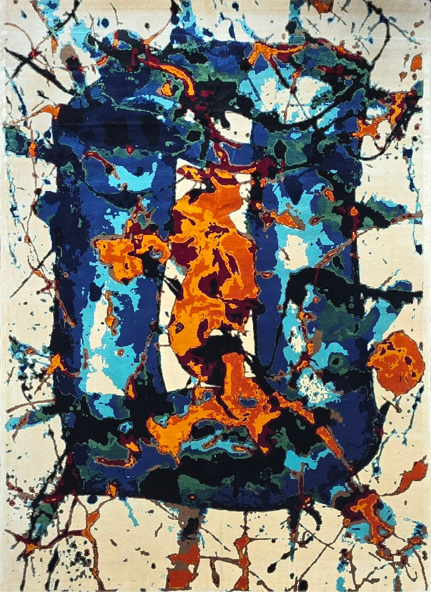 Tapis d’après Sam Francis Colors Explosion XXe noué à la main en laine sur coton dimensions 300 x 200 cm