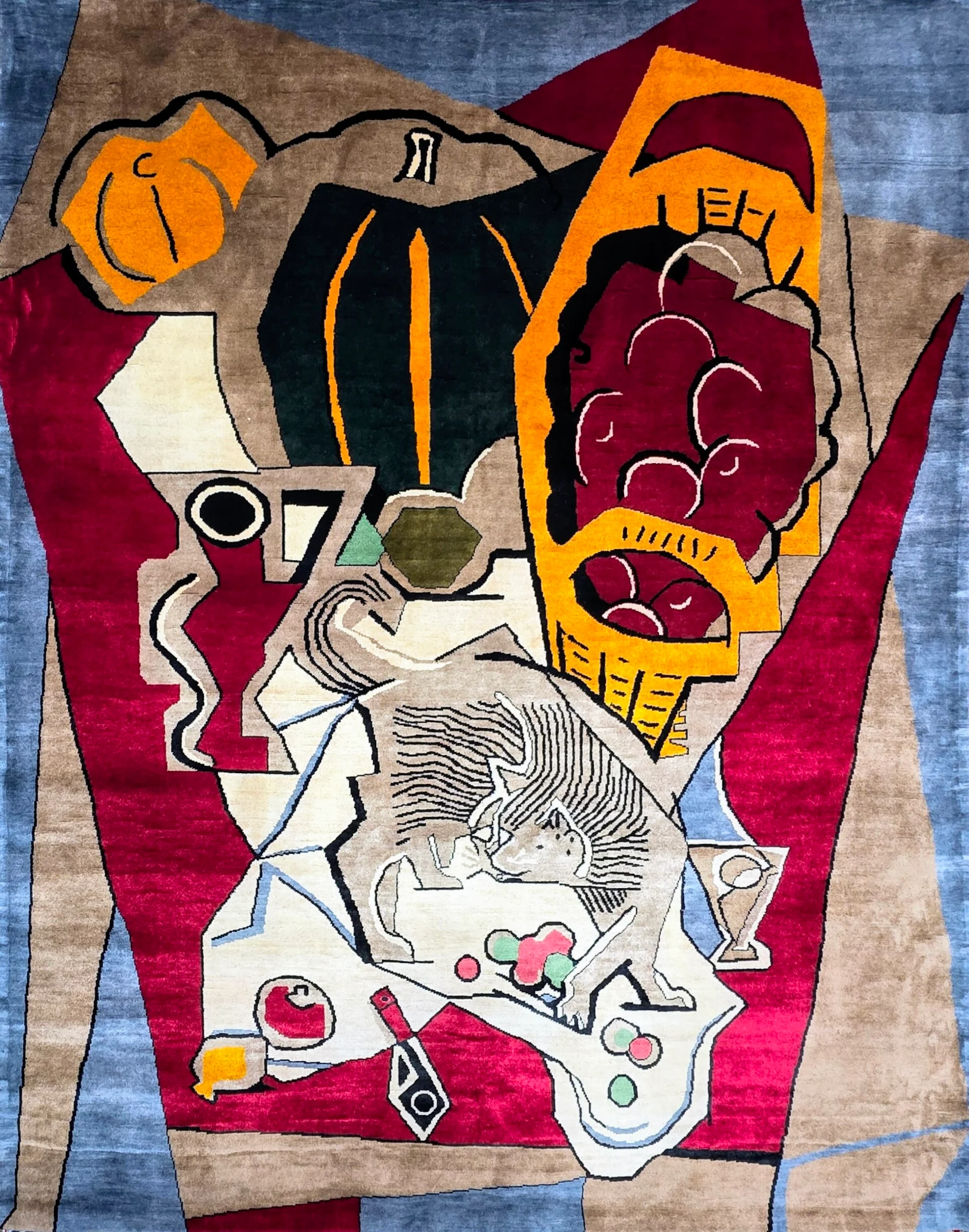 Tapis d’après Jean Metzinger Cat and Fish 1950 noué à la main en laine sur coton dimensions 245 x 200 cm