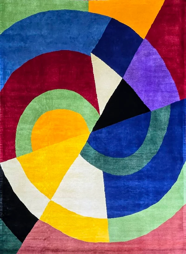 Tapis d’après Sonia Delaunay Diagonale XXe noué à la main en laine sur coton dimensions 260 x 190 cm
