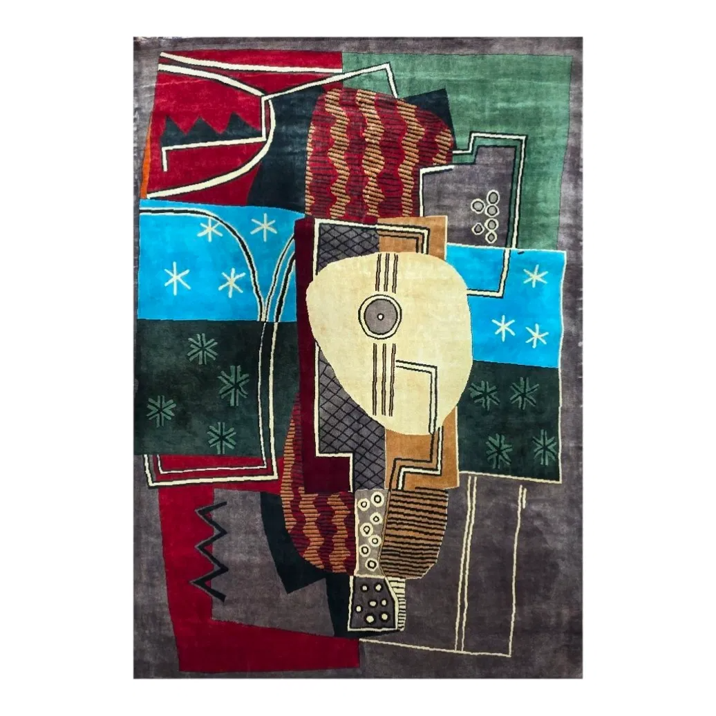 Tapis d’après Pablo Picasso Nature morte La Mandoline noué à la main en laine mérinos sur coton dimensions 260 x 190 cm